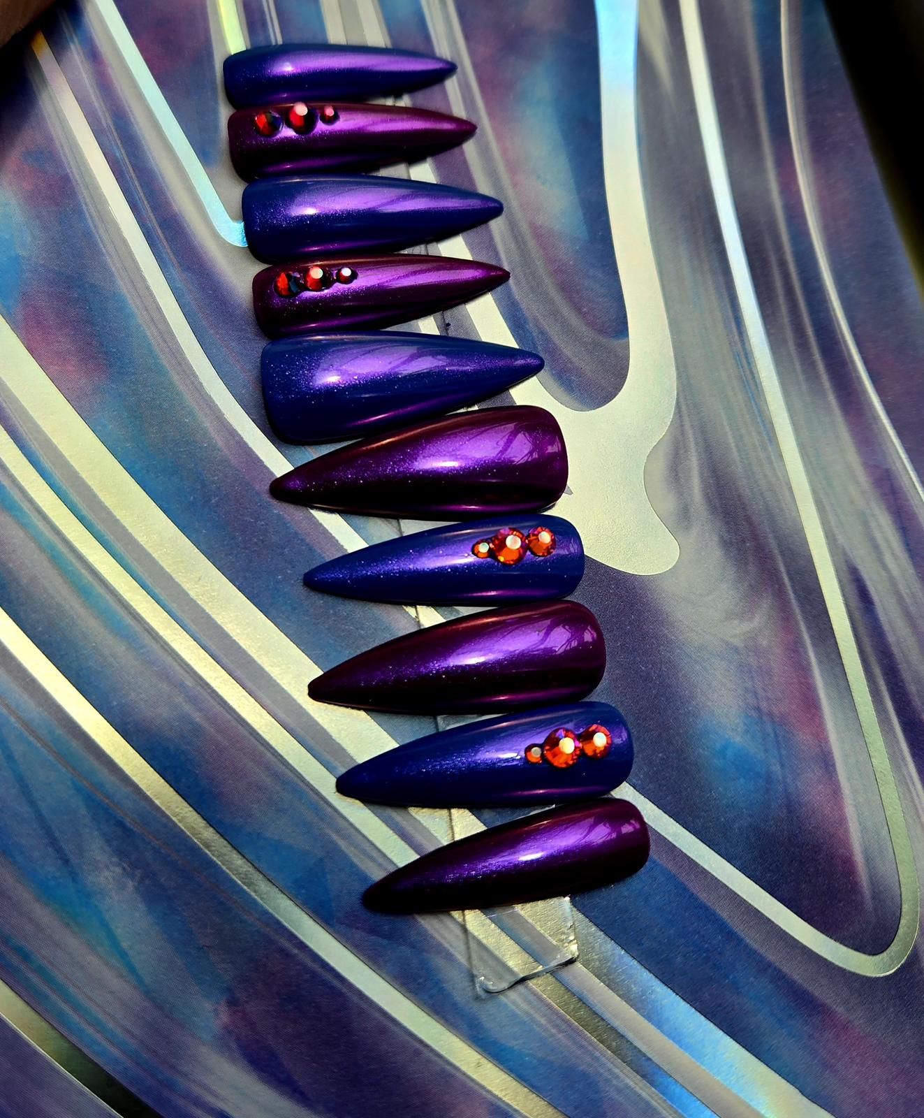 Metallic chrome stiletto nails custom made