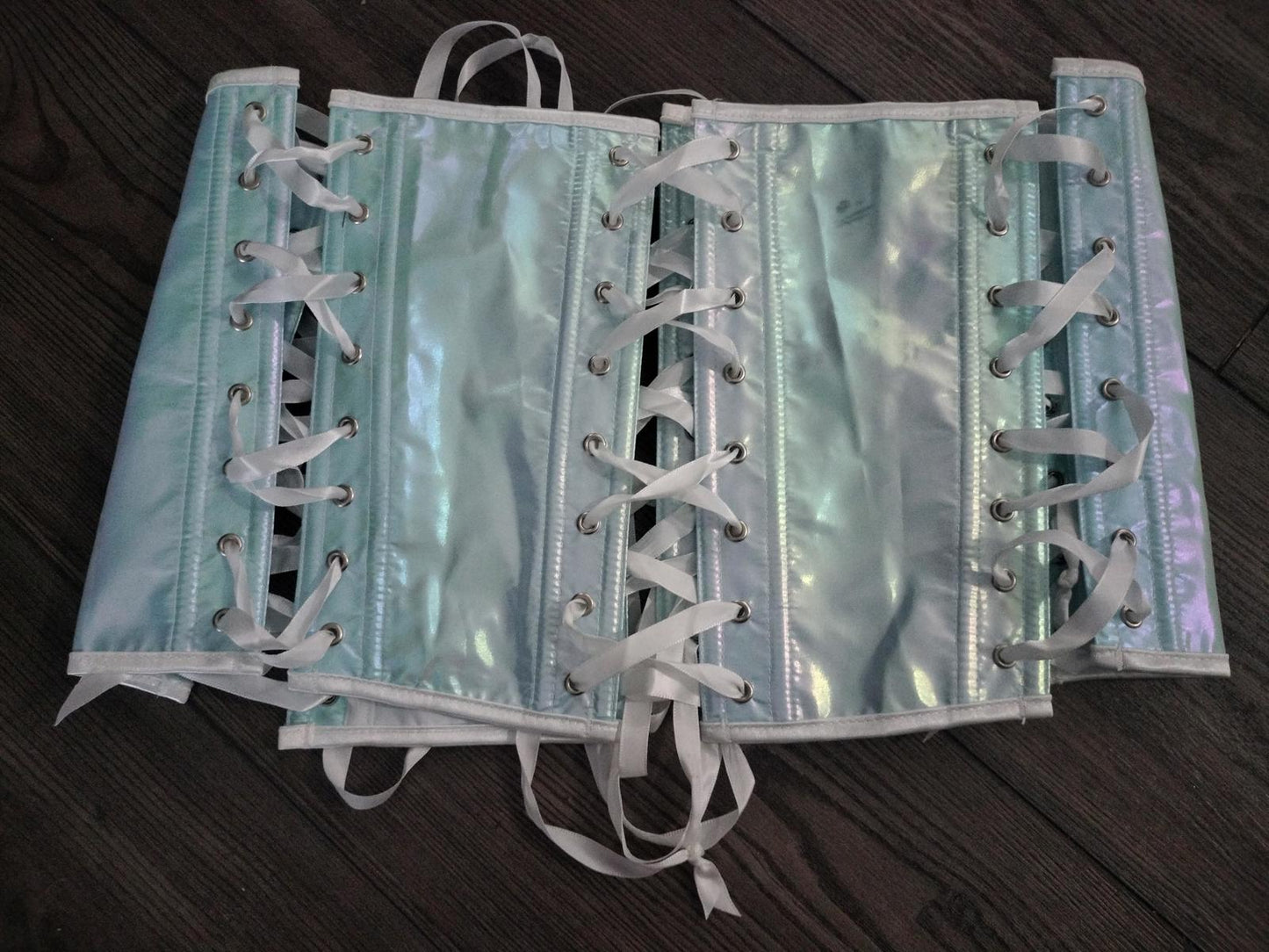 Blue and white iridescent corset