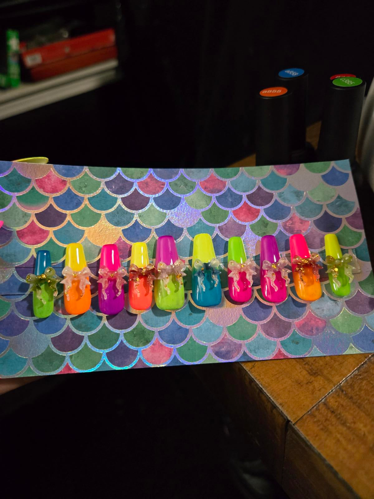 Neon ombre summer coffin nails custom made