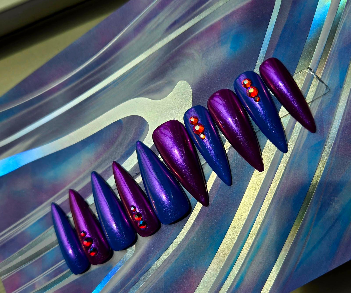 Metallic chrome stiletto nails custom made