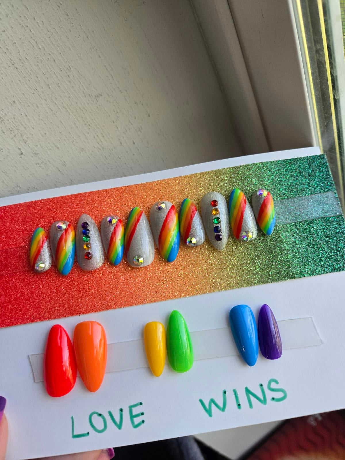 Pride rainbow press on glitter nails custom made