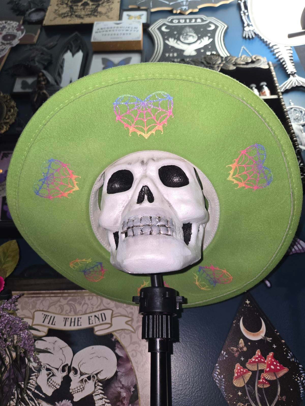 Spiderweb heart rainbow wide brim fedora hat