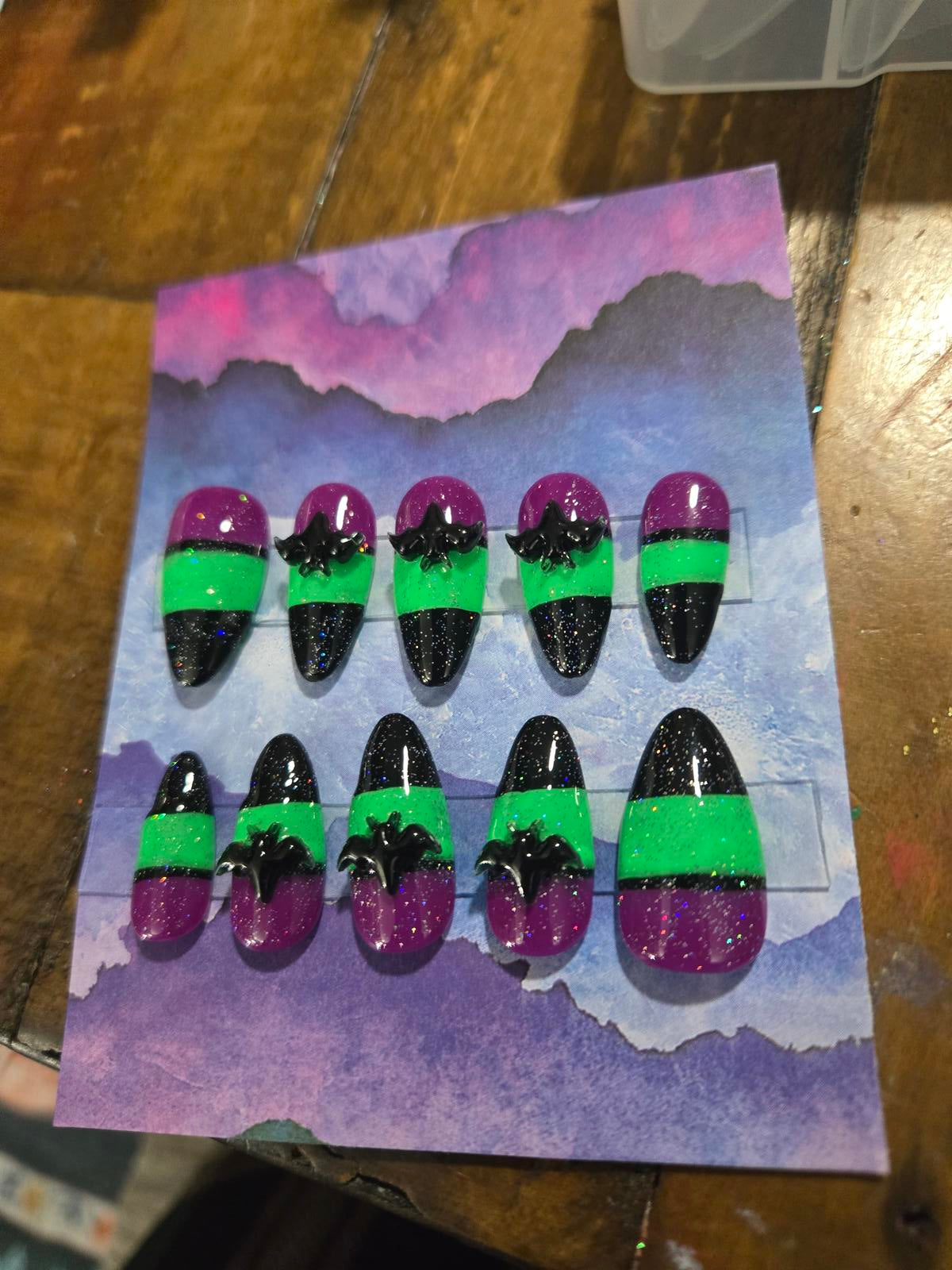 Halloween candy corn bats almond press on nails custom made