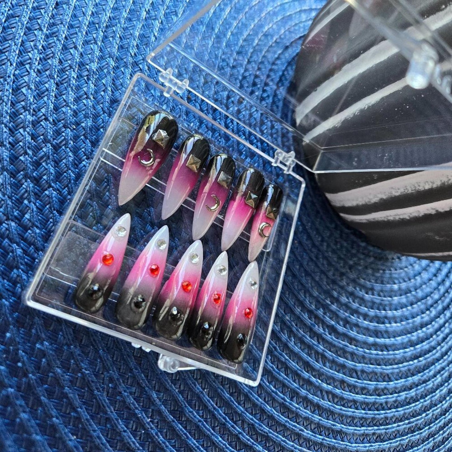 Gothic ombre stiletto press on nails with gems