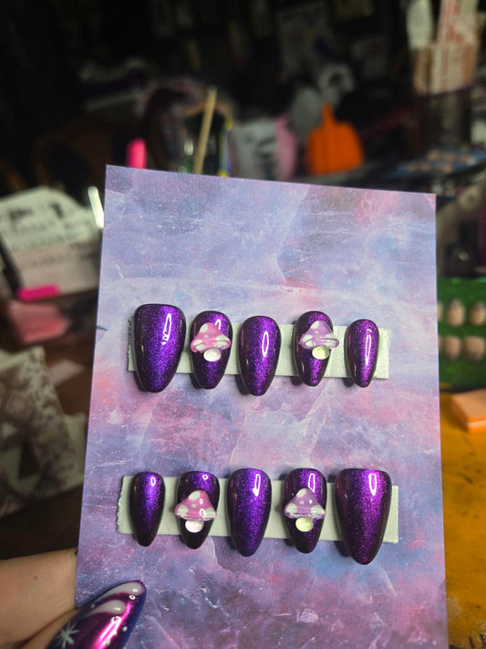 Purple mushroom press on nails custom made
