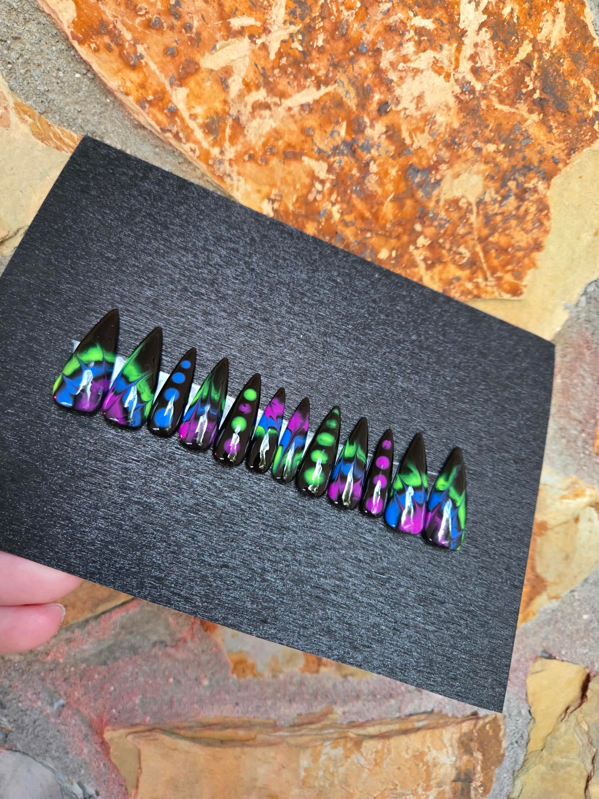 Neon tie dye handmade nails custom made