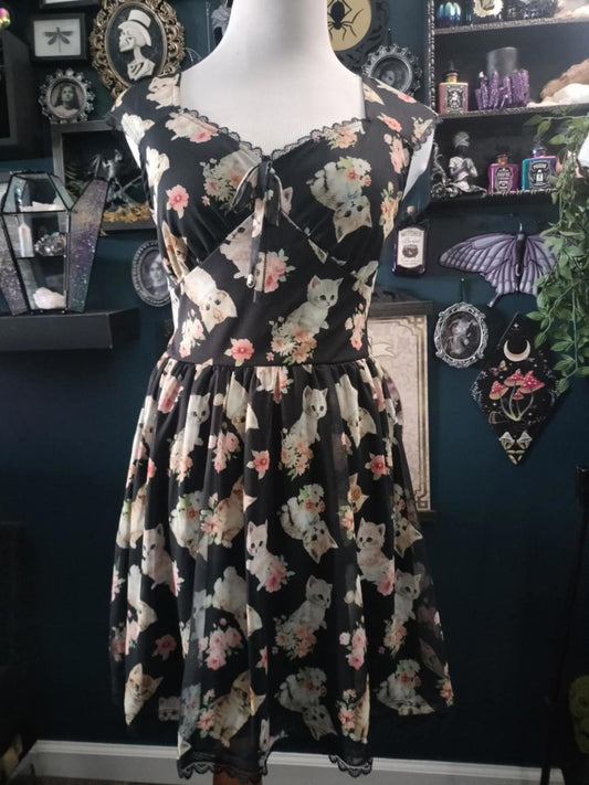 Hot Topic Sweet society kitten floral babydoll dress NWT
