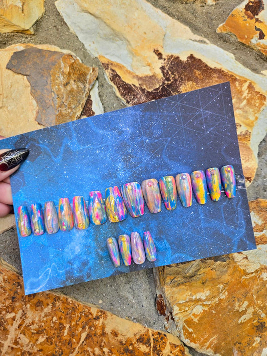 Rainbow water color nails custom made