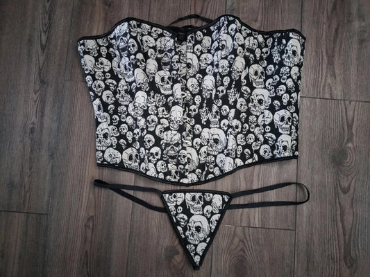 Gothic skull print corset and thong