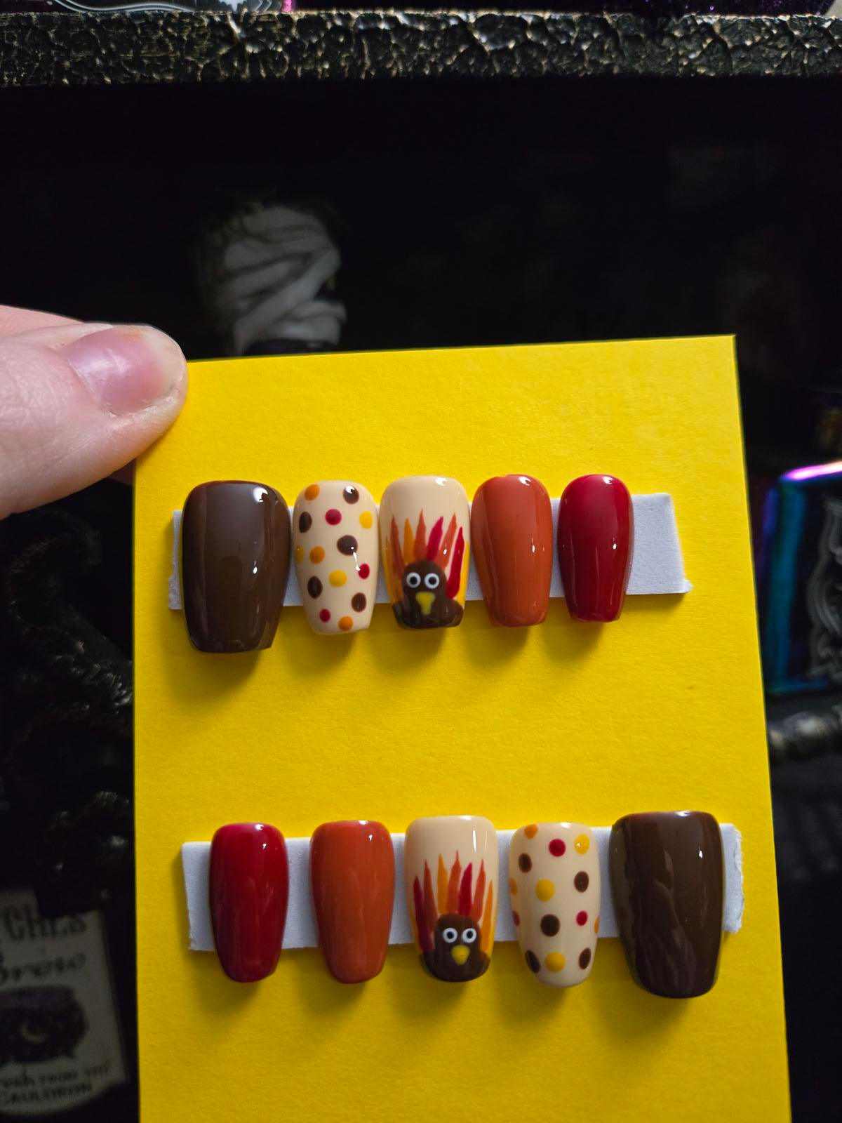 Fall thanksgiving turkey polka dot nails custom made