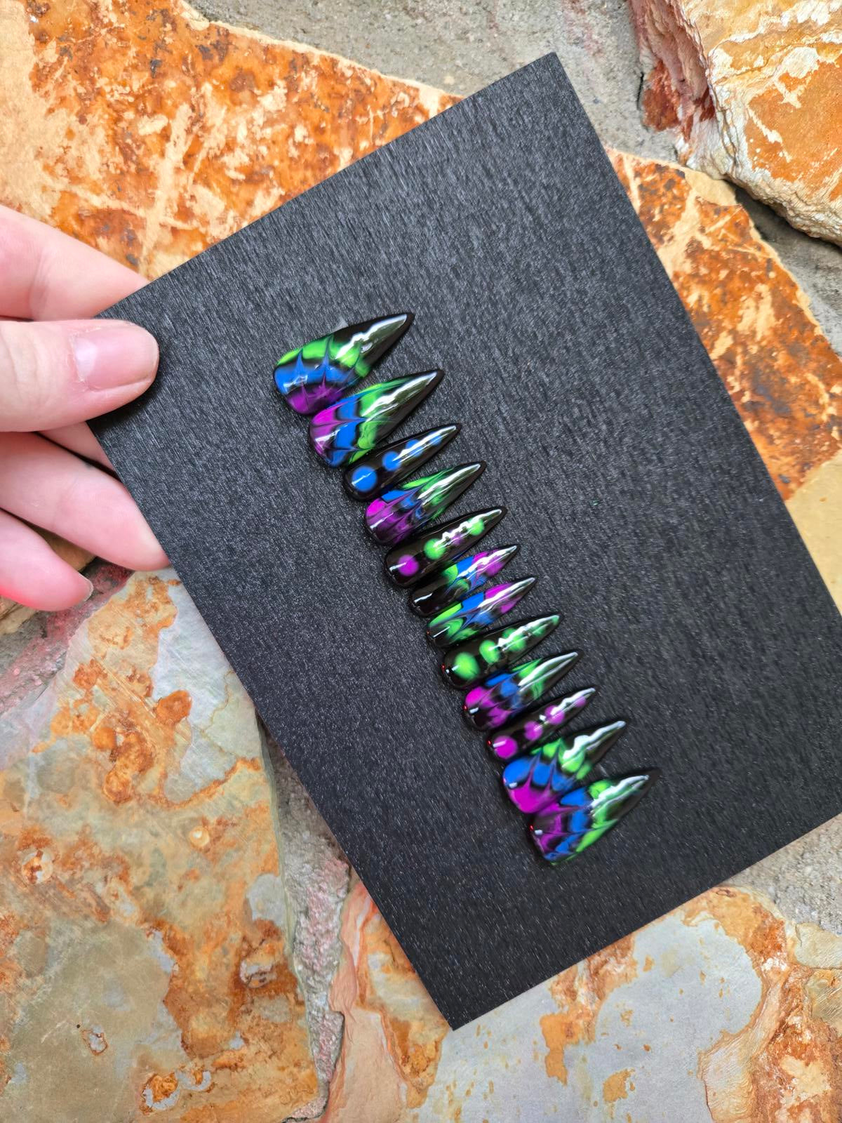 Neon tie dye handmade nails custom made