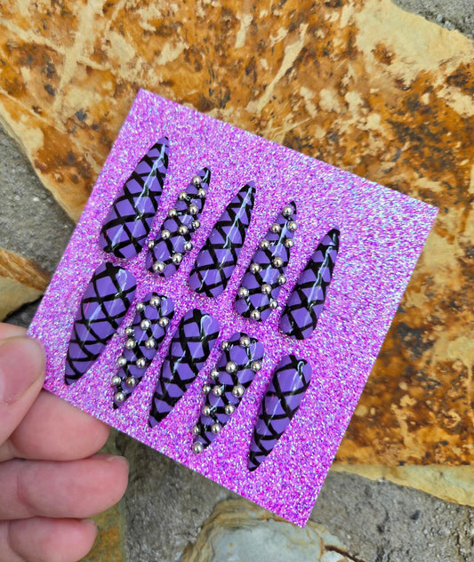 Purple and black lace up punk nails custom made