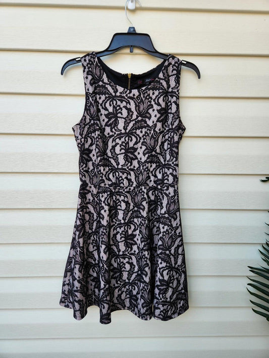 Black lace print semi formal dress