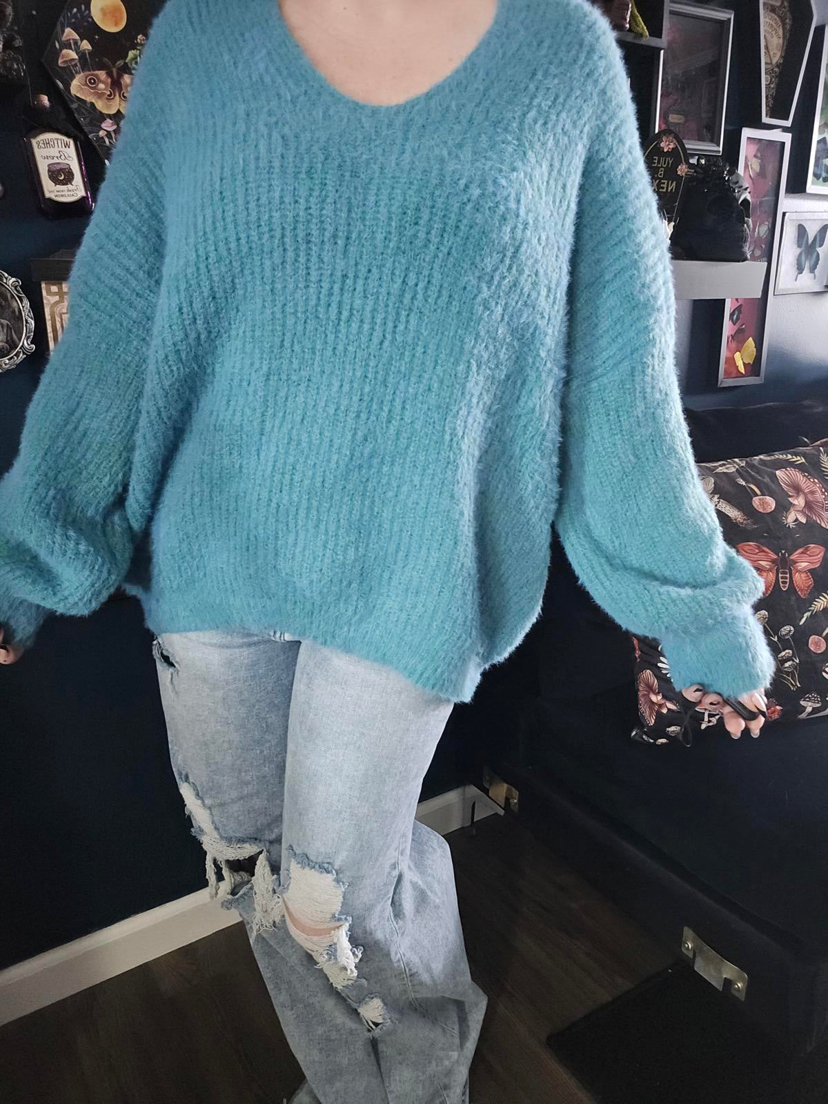 Teal super soft cozy oversized eyelash sweater
