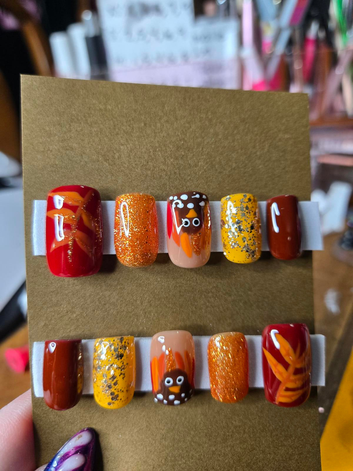Fall thanksgiving turkey press on nails custom made