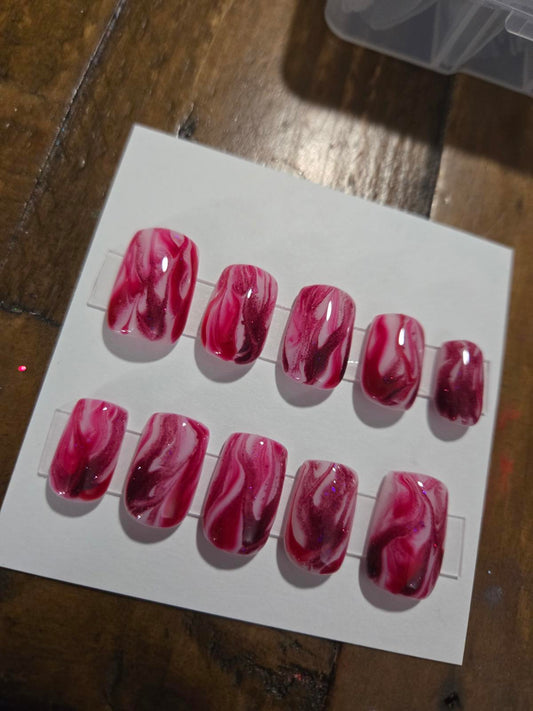 Red abstract flames square press on nails custom made