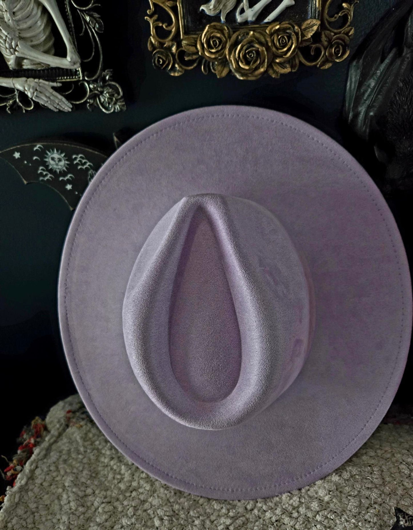 Lavender pastel goth hand painted witchy wide brim hat