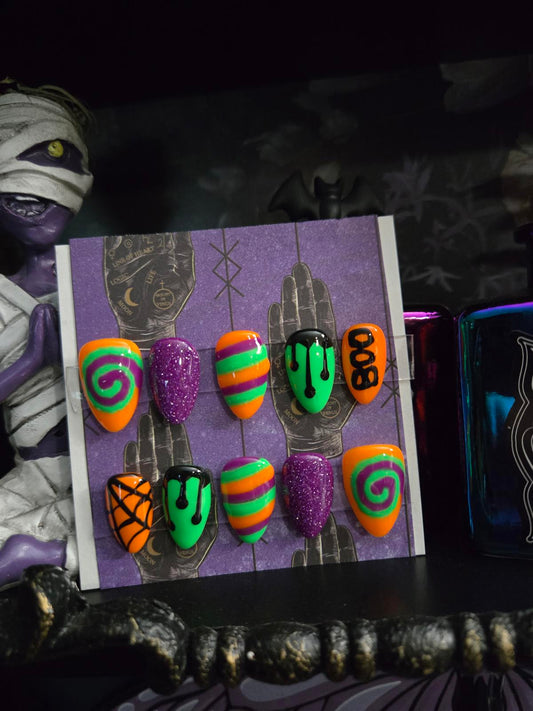 Multicolor halloween press on nails custom made