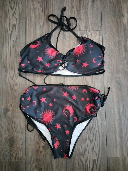 Gothic witchy red moon and sun bikini swimsuit
