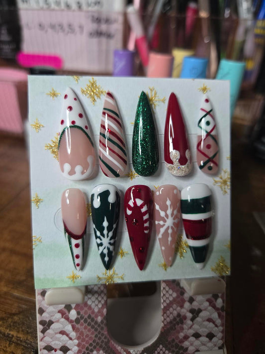 Christmas stiletto press on nails custom made