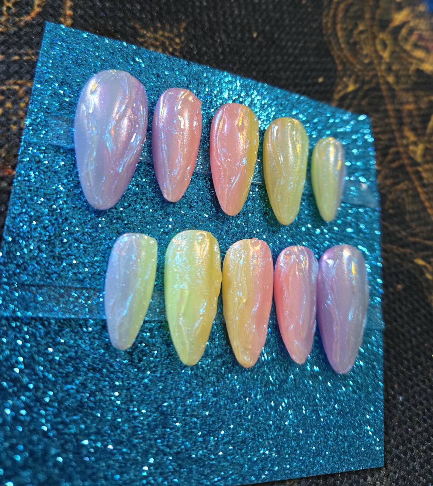 Ombre pastel 3D mermaid nails custom made
