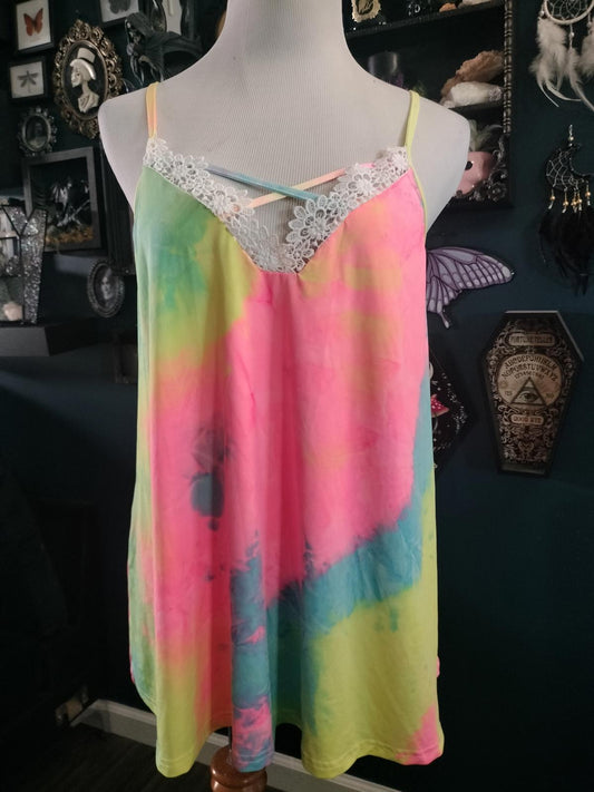 Neon rainbow flowy tank top