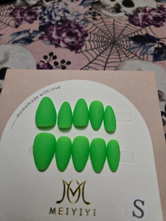 new press on nails set matte neon green almond