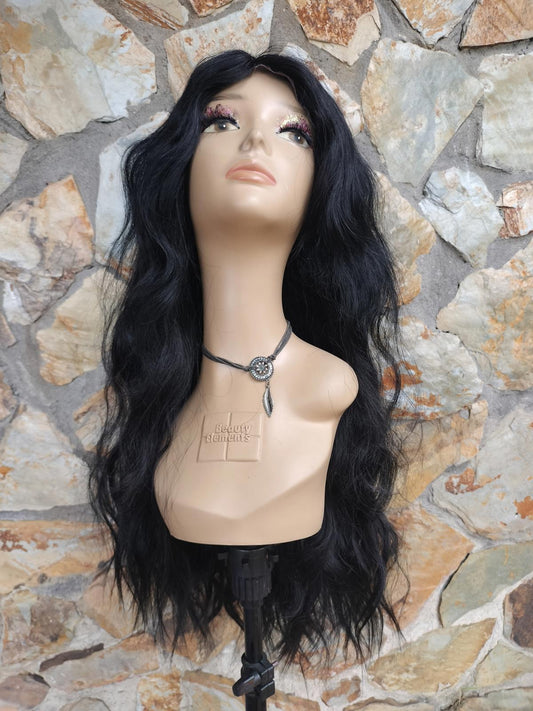 Black human hair lace front wig with added clip in extensions big density