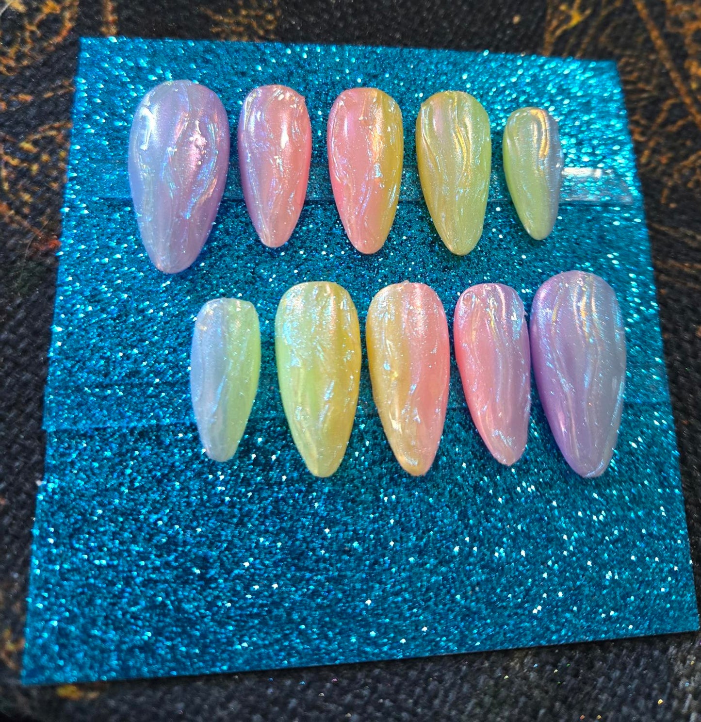Ombre pastel 3D mermaid nails custom made