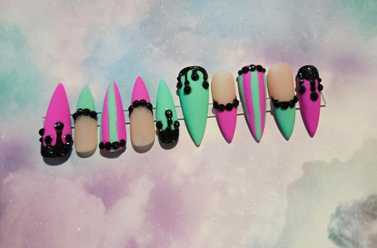 Matte pastel stiletto drippy nails custom made