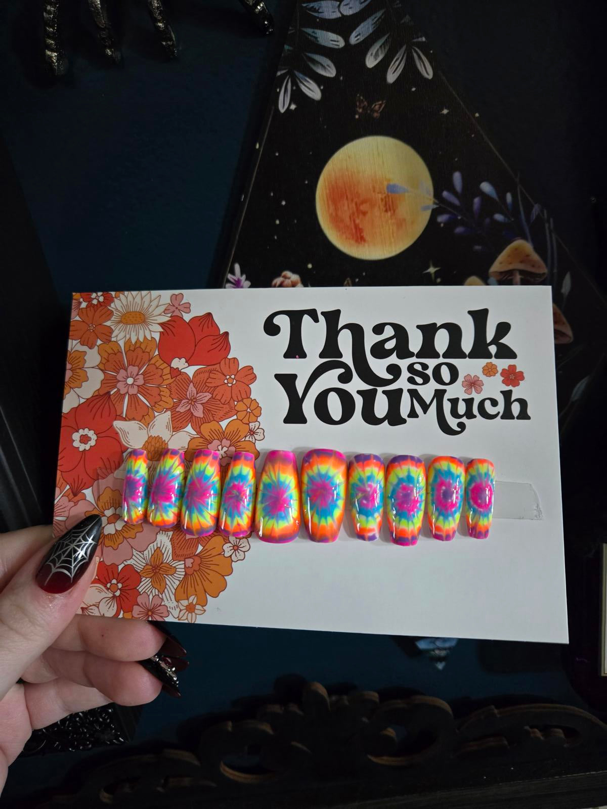 Summertime bright tie dye nails custom made