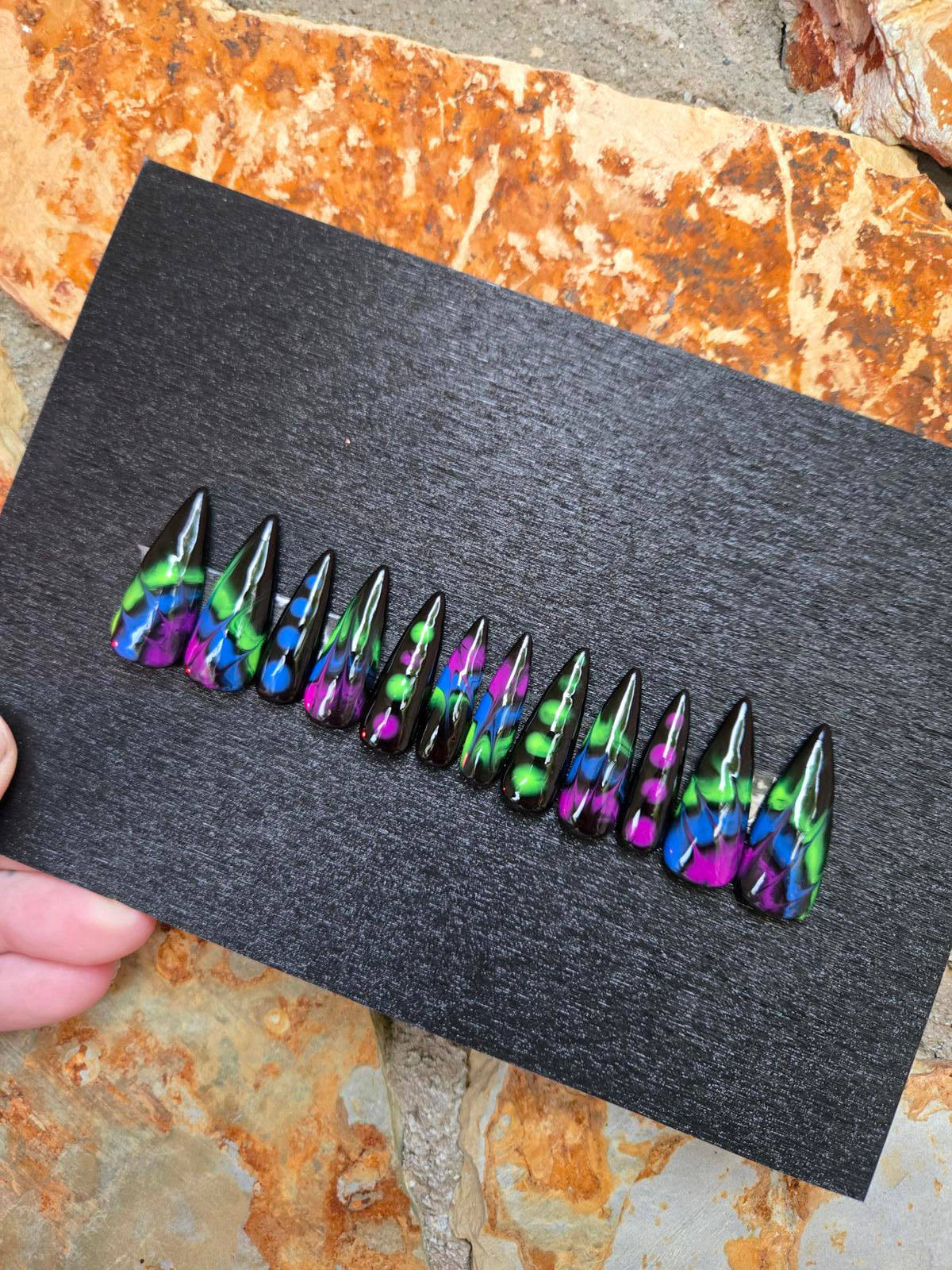 Neon tie dye handmade nails custom made