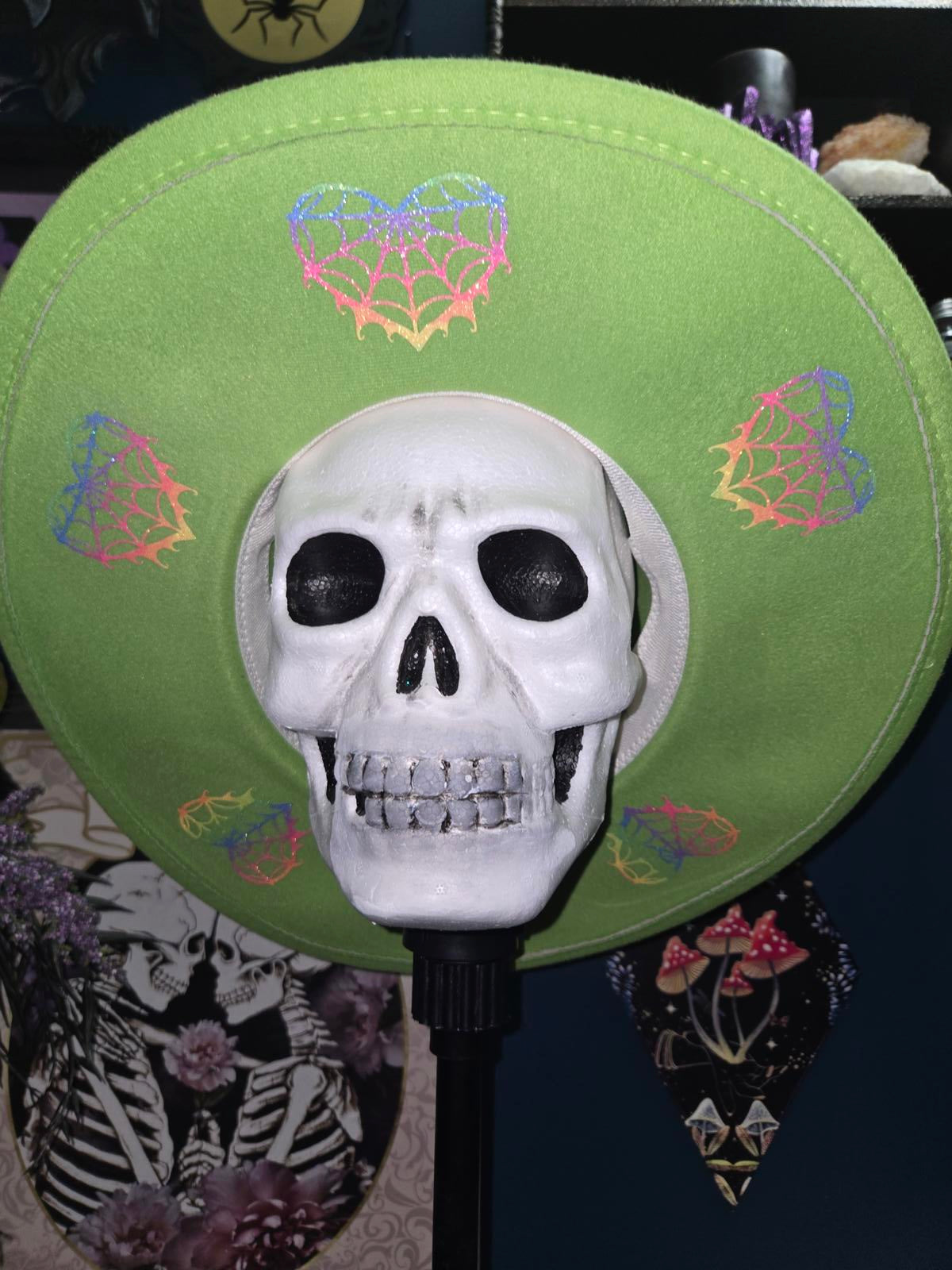 Spiderweb heart rainbow wide brim fedora hat