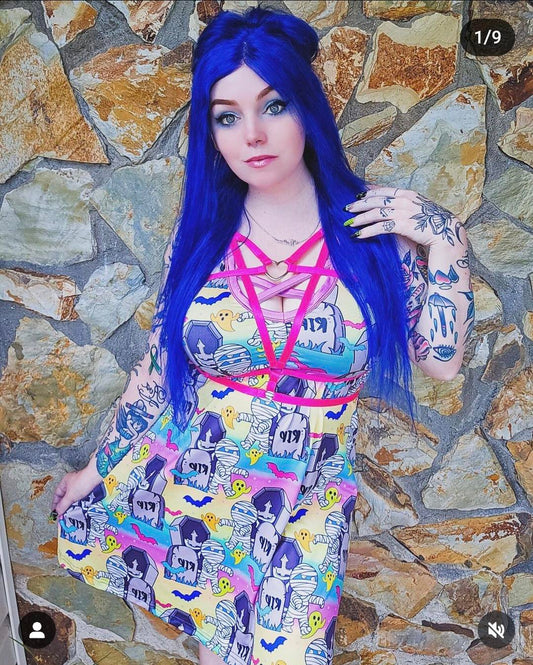Colorful pastel halloween spooky graveyard dress