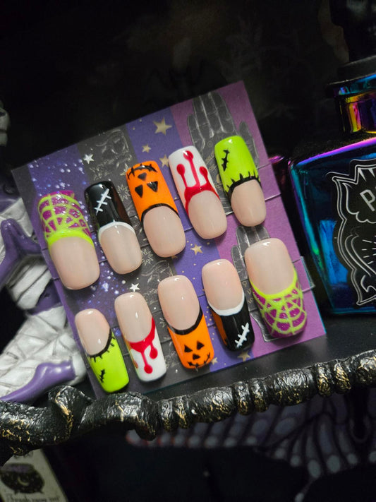 Halloween design french tip press on nails custom made