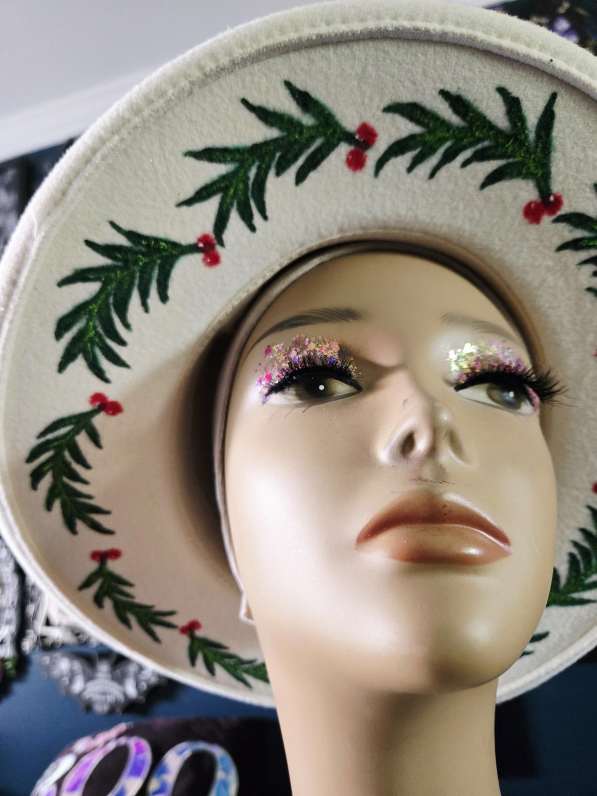 Christmas themed Hand designed wide brim hat