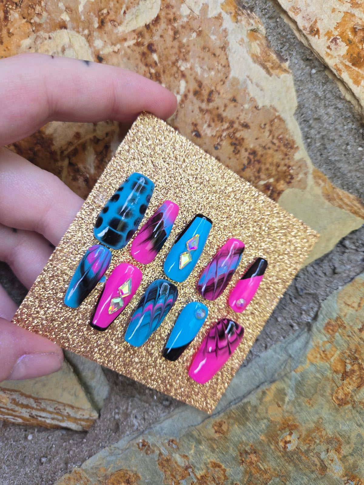 80s tie dye press on nails custom made