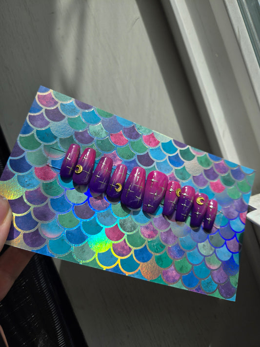 Ombre purple celestial moon press on nails custom made