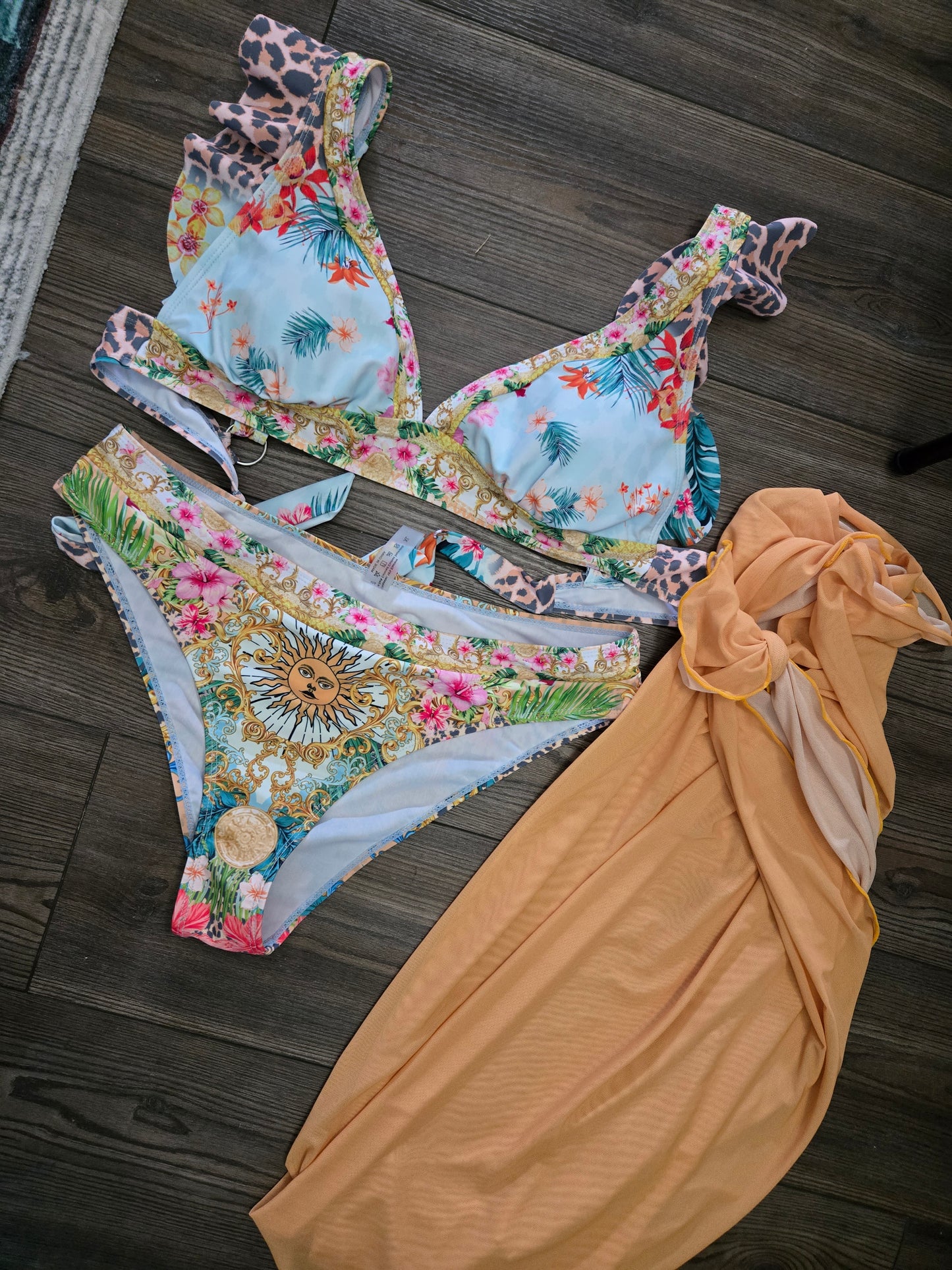 3 piece bikini and cover up skirt swimsuit