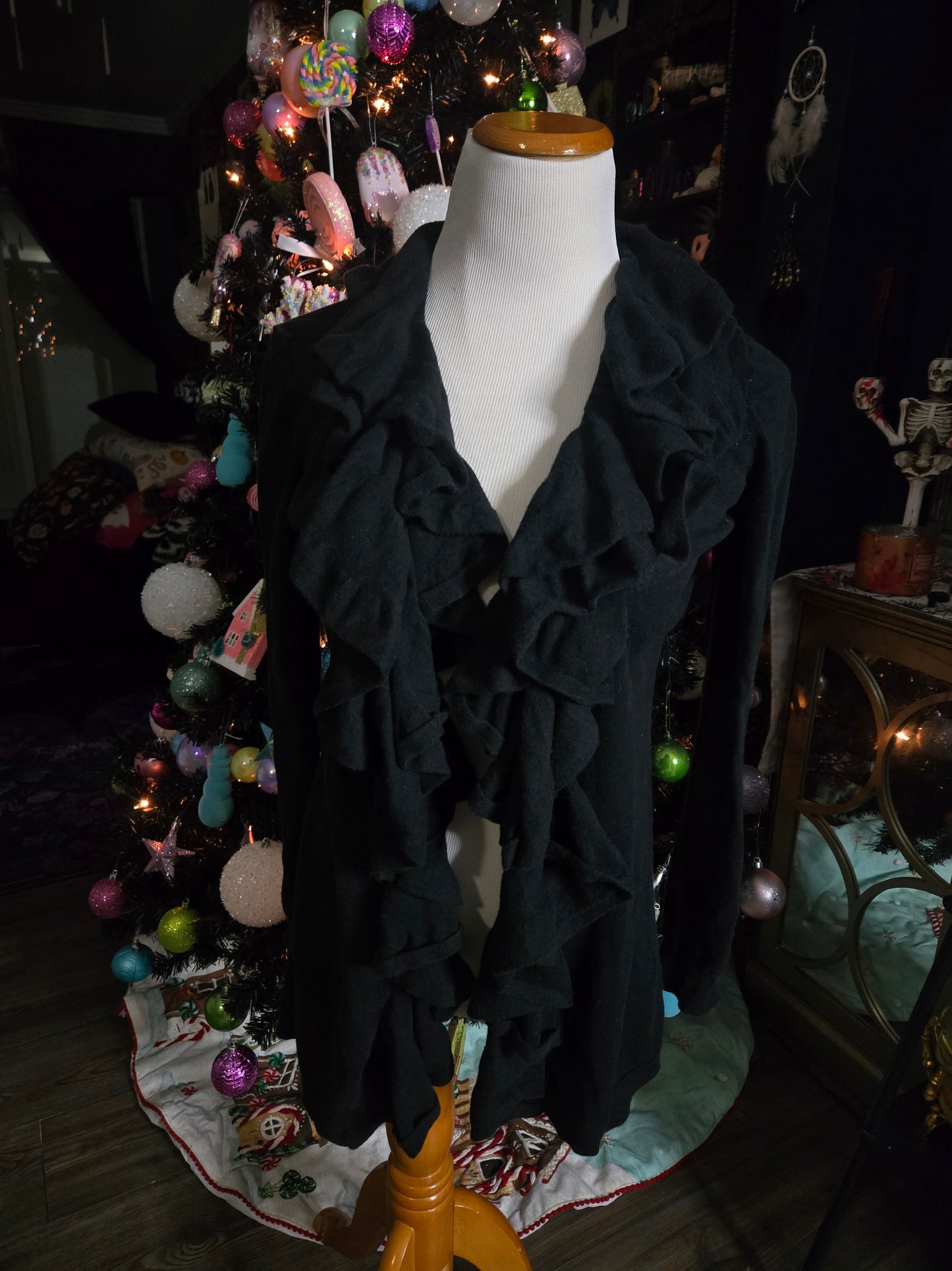 Black ruffle front whimsigoth cardigan