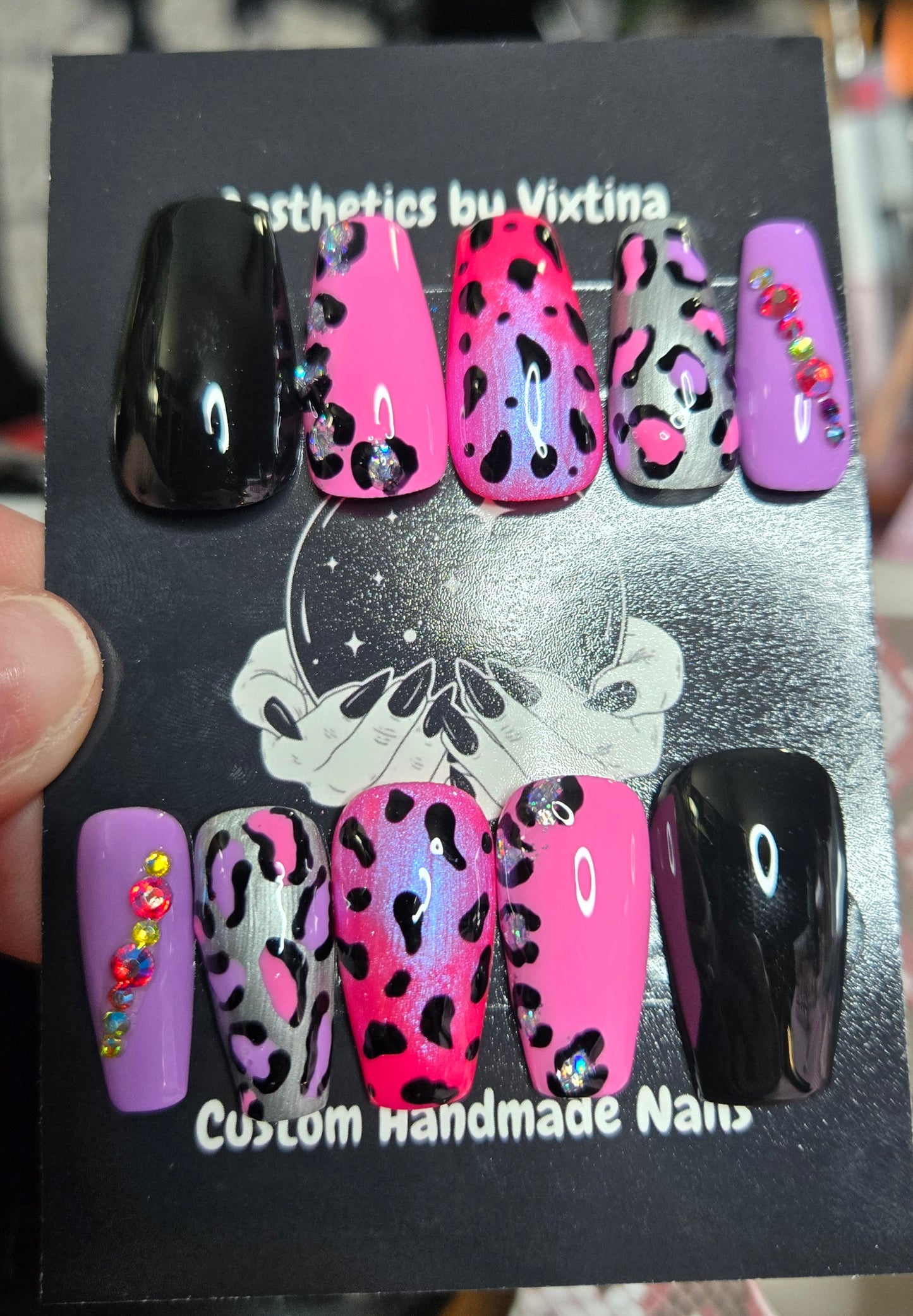 Lisa frank baddie handmade nails w/ bling