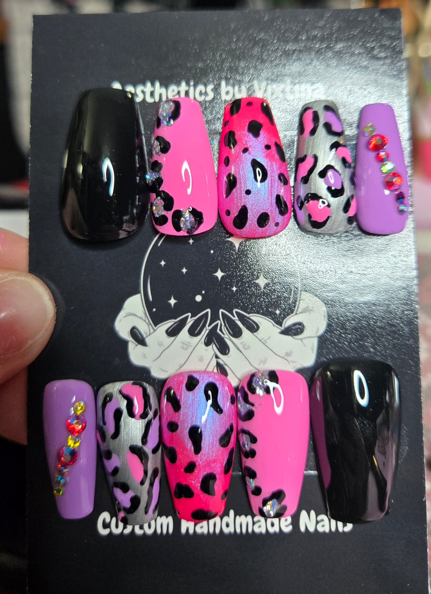 Lisa frank baddie handmade nails w/ bling