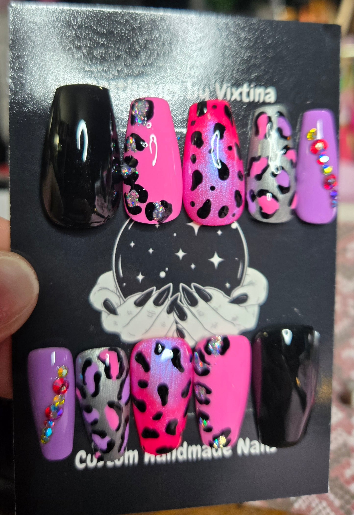 Lisa frank baddie handmade nails w/ bling