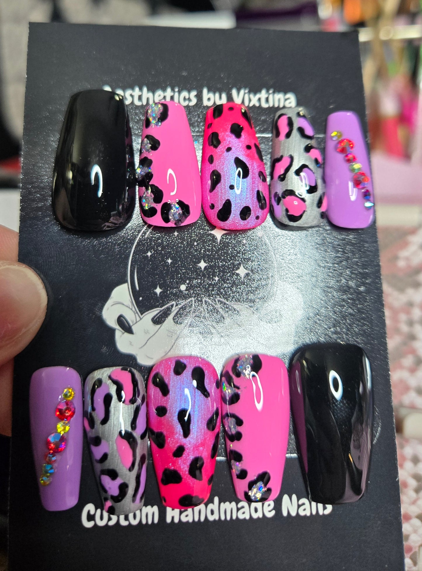 Lisa frank baddie handmade nails w/ bling