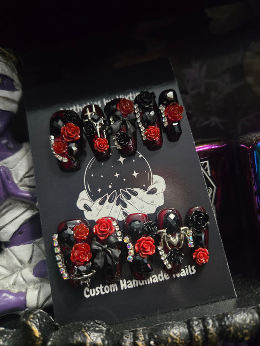 Gothic glam 3d roses cat eye nail