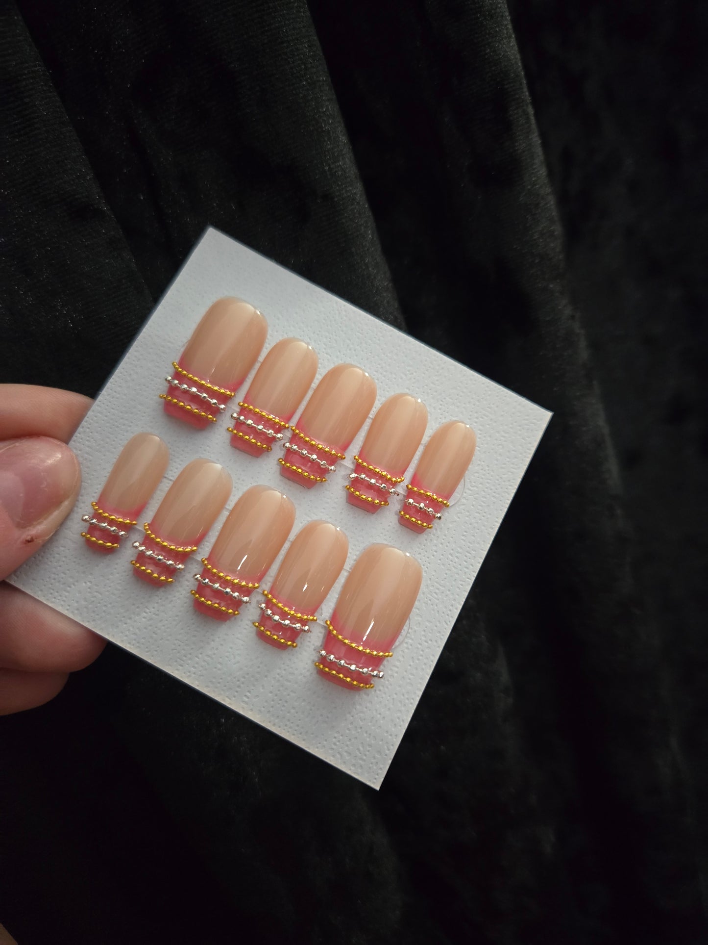 Pink french tip bangle nails handmade