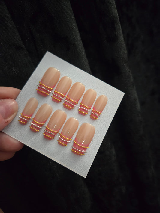 Pink french tip bangle nails handmade