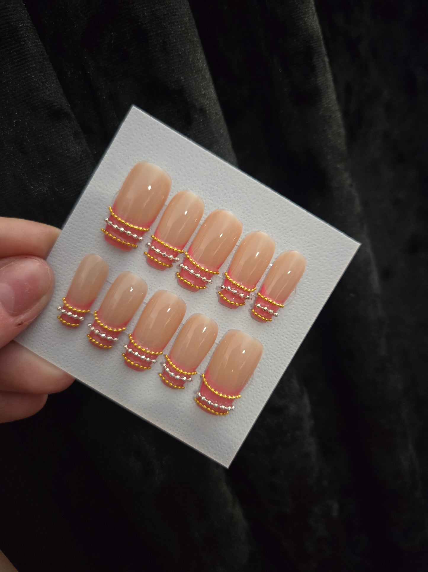 Pink french tip bangle nails handmade