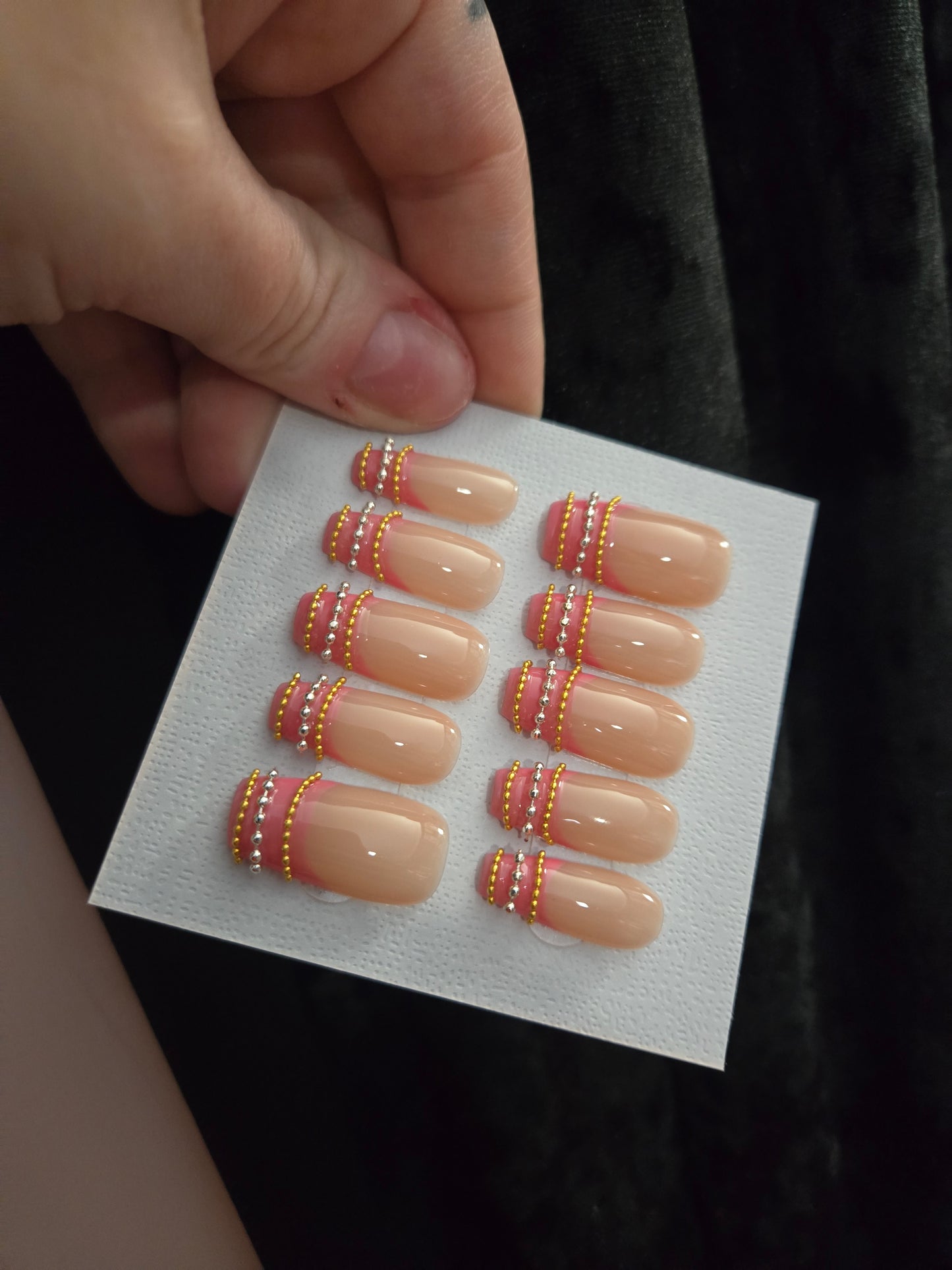Pink french tip bangle nails handmade