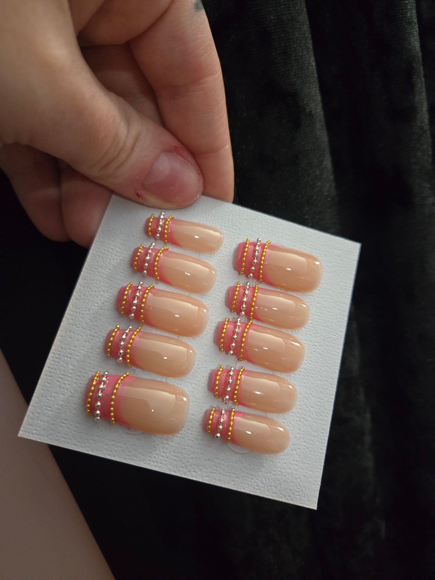 Pink french tip bangle nails handmade